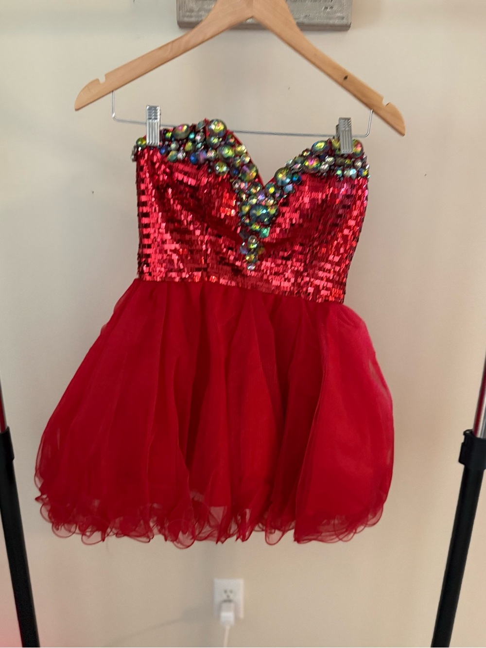 Splash Red Sequin & Jeweled Tulle Party Dress